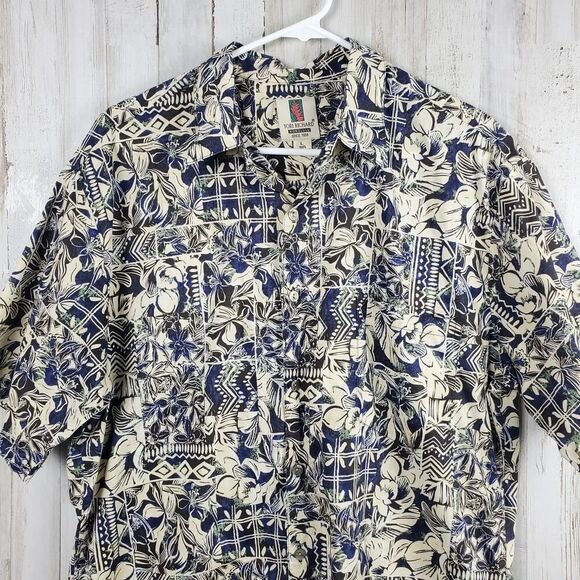 Tori Richard Hawaiian Button-Down Shirt Blue Floral Size Large - Picture 2 of 7